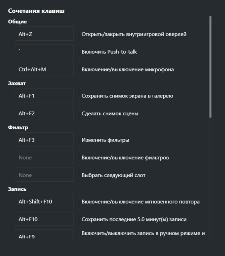 Сочетание клавиш
